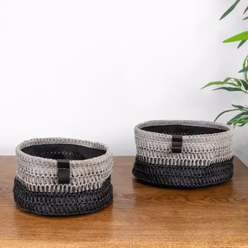 JVL Kenzi Set of 2 Open Weave Round Storage Baskets with Handles, Grey, Black or Multicolour, W/D/H: 22.0 x 11.0 x 22.0 cm – 6