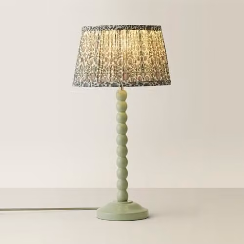 ValueLights Bobbin Table Lamp with Floral Pleated Shade in Green and Multicolour