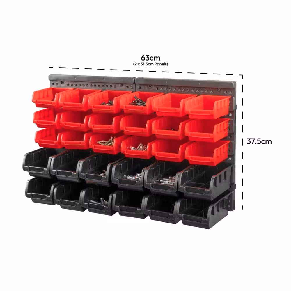 VOGREX 64 Piece Wall Mounted Tool Storage Organiser Rack in Red – 2