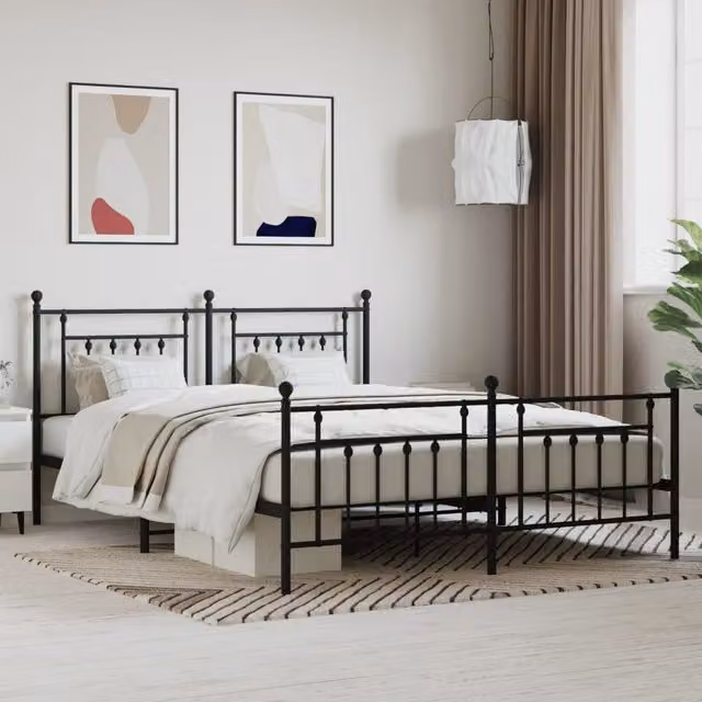 Berkfield Home Metal Bed Frame with Headboard and Footboard in Black, W/D/H: 180 x 200 cm