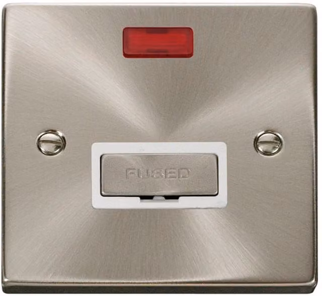 SE HOME Satin Brushed Chrome 13A Fused Ingot Connection Unit with Neon in White and Silver