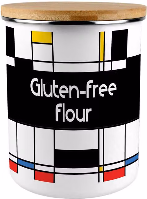 Purely Home Retro Art Deco Gluten-Free Flour Canister, Multicolour Enamel Kitchen Storage Tin, 2.7 l – 3