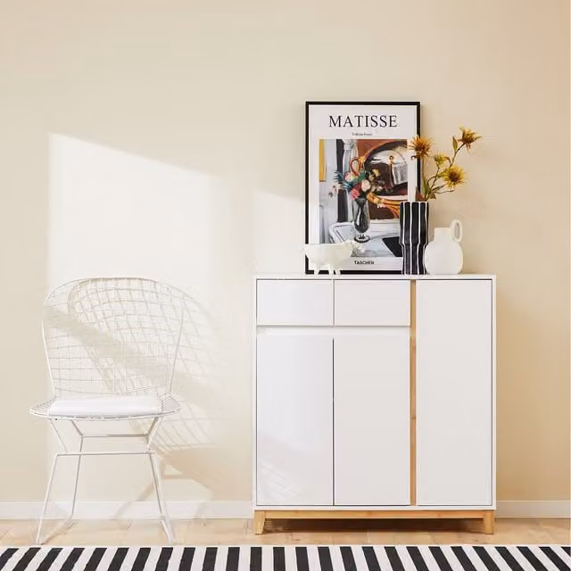 SoBuy Modern White Hallway Shoe Cabinet with Hinged Doors