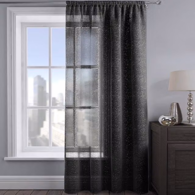 Velosso Shimmering Voile Fabric Panel in Black and Silver, Height: 182.88 cm