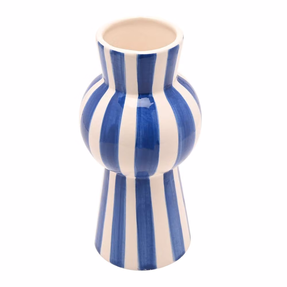 Hestia Blue and White Striped Ceramic Tall Tabletop Vase – 3