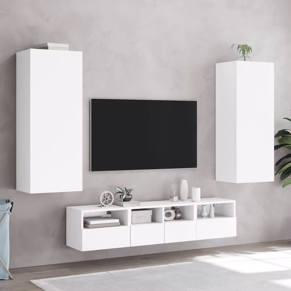 Berkfield Home White TV Wall Cabinet in Engineered Wood, W: 40.5 cm, D: 30 cm, H: 102 cm – 3