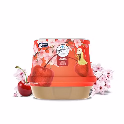 Glade Bathroom Gel Air Freshener Odour Eliminator, Floral Cherries, 180g