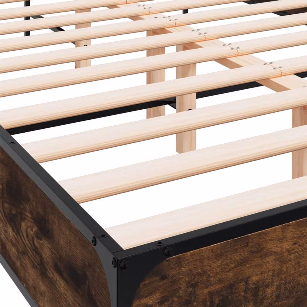 Berkfield Home Smoked Oak Bed Frame in Brown, W/D/H: 140 x 200 cm – 4