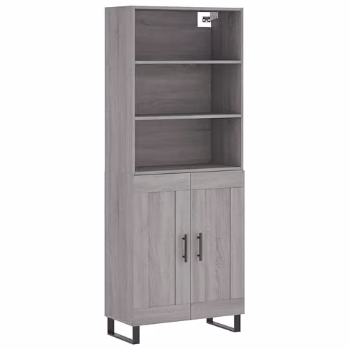 vidaXL Highboard in Grey Sonoma, Modern Freestanding Living Room Cabinet with Hinged Doors and Internal Shelves, W/D/H: 69.5 x 34 x 180 cm – 1