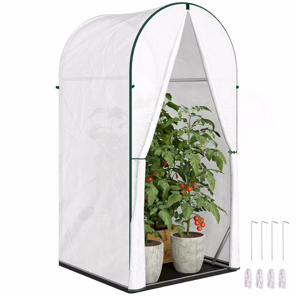 OUTSUNNY Mini Greenhouse with PE Base in White, W/D/H: 100 x 100 x 195 cm – 2