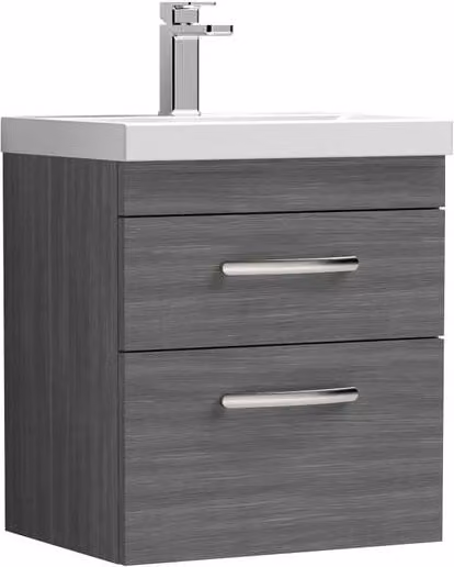 Balterley Millwich 2 Drawer Vanity Basin Unit in Anthracite Grey Woodgrain, Width: 50 cm – 1