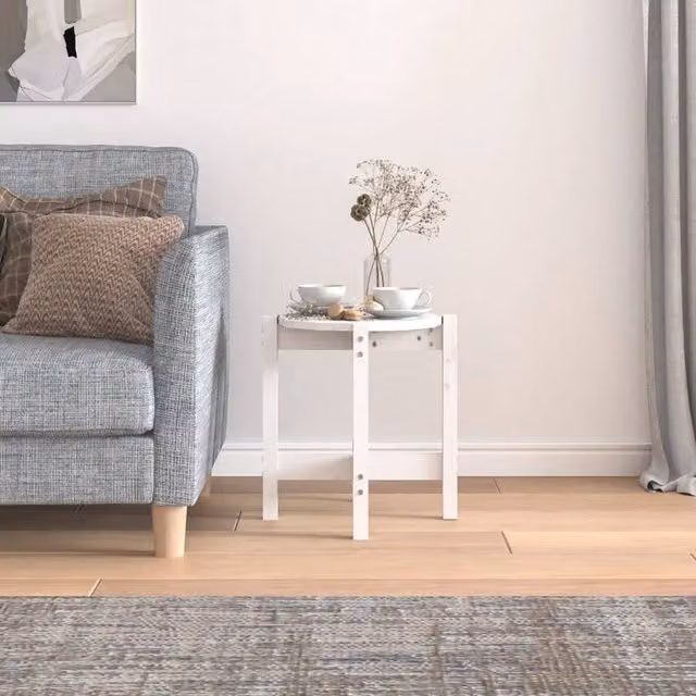 Berkfield Home Beautiful Round White Solid Wood Pine Coffee Table, Diameter: 42.5 cm, Height: 45 cm – 1