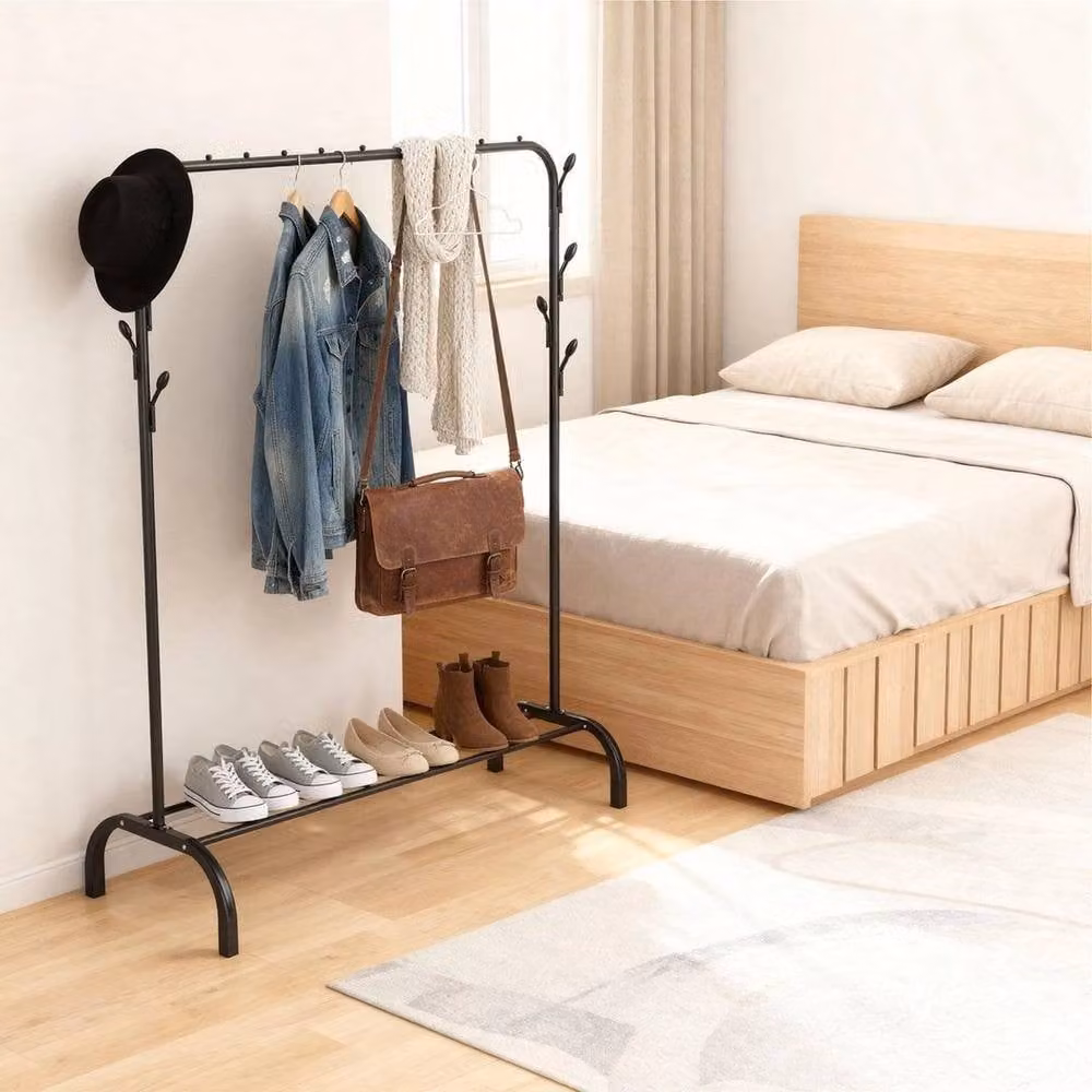PAWNORA Matt Black Metal Minimalist Clothes Rail – 3