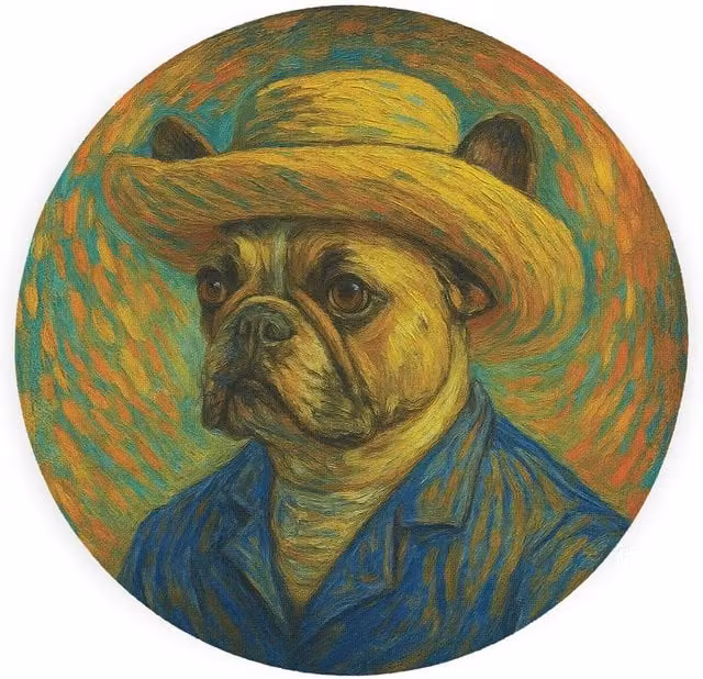 Purely Home Van Gogh French Bulldog Textured Glass Round Trivet in Blue and Multicolour