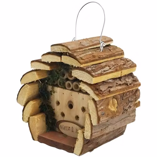 Gr8 Garden Brown Wooden Bee Hotel Hanging Insect House for Bees and Ladybirds, W/D/H: 18 x 18 x 14 cm – 1