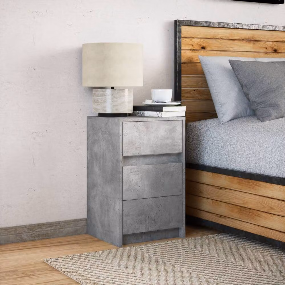 Berkfield Home Modern Bedside Cabinet with Integrated LED Lighting in Concrete Grey – 2
