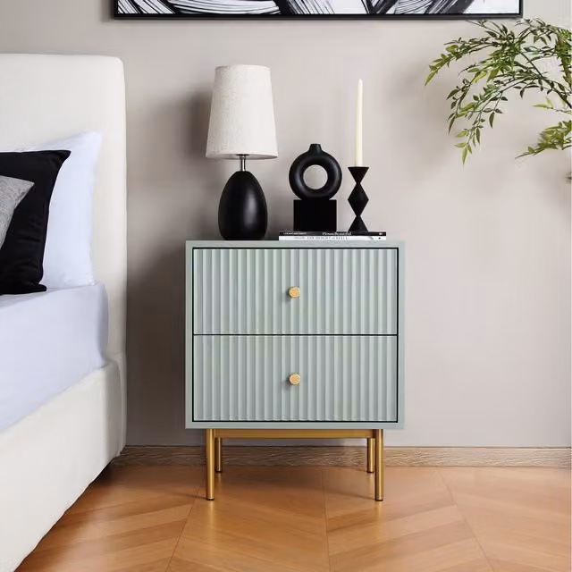 Home Garden Direct Modern Devon Bedside Table with 2 Drawers in Green/Blue