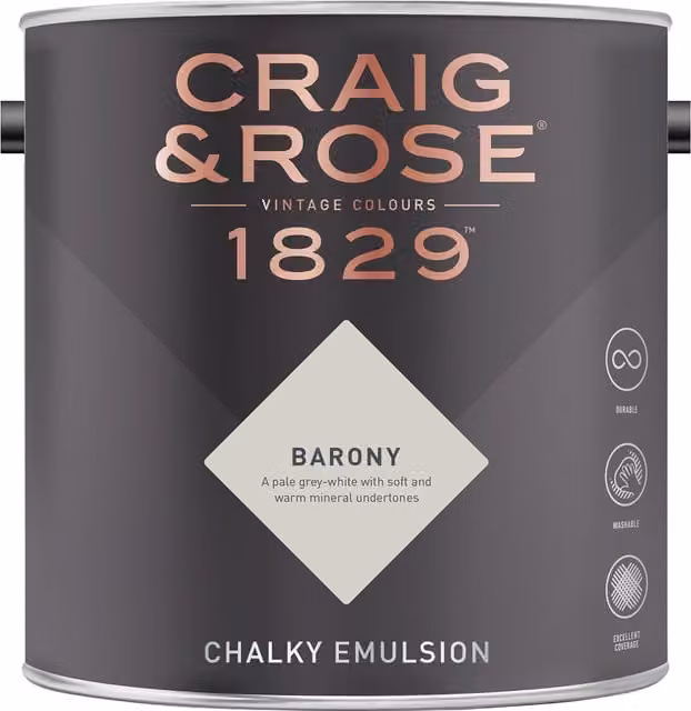 Craig and Rose Barony Chalky Matt Water Based Emulsion in Grey and White