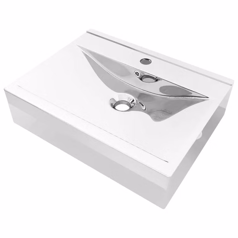 Berkfield Home Rectangular Ceramic Countertop Wash Basin with Overflow in Silver, W: 60 cm, D: 46 cm, H: 16 cm