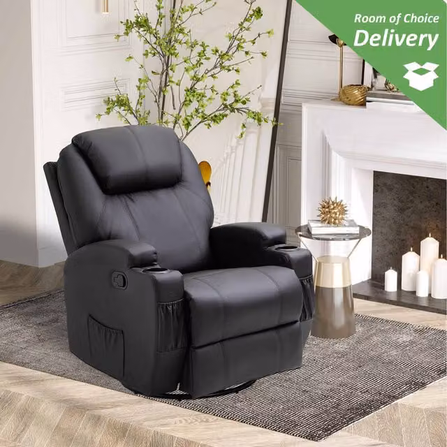 HOMCOM Black Faux Leather Electric 8-Point Vibration Massage Recliner Sofa Chair