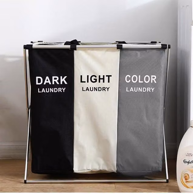 Living and Home Multicolour 3 Compartment Foldable Laundry Basket with Handles