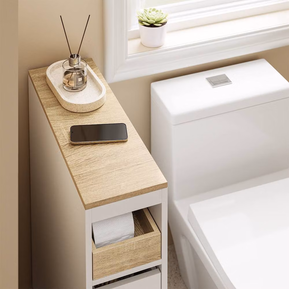 SoBuy Slim White Bathroom Side Cabinet with 3 Drawers and Open Shelf – 3