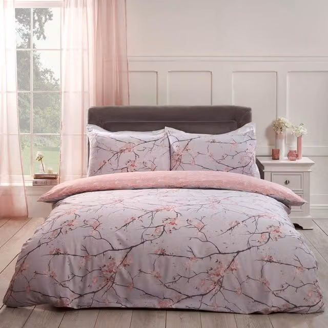 OHS Dreamscene Spring Blossoms Floral Print Reversible Duvet Cover and Pillowcase Set in Pink, W/D/H: 140 x 200 cm