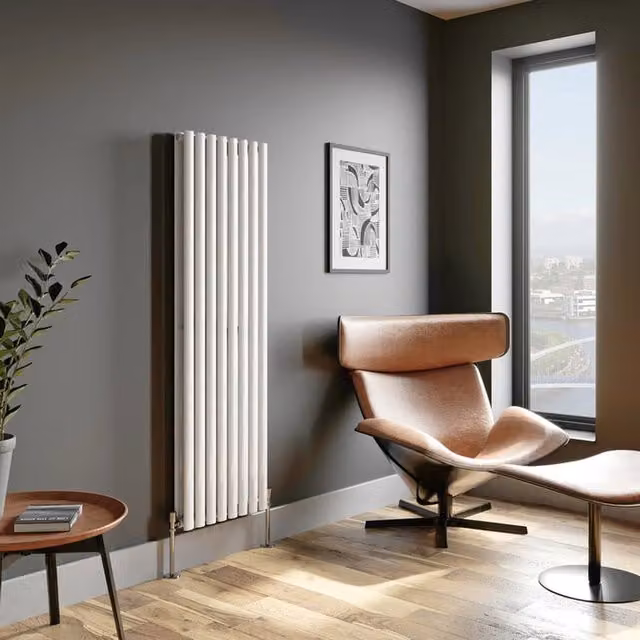 Temprazo Oval Tube Double Panel Vertical Designer Radiator, White, H: 160 cm, W: 48 cm