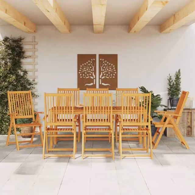Berkfield Home 9 Piece Rustic Brown Acacia Wood Garden Dining Set