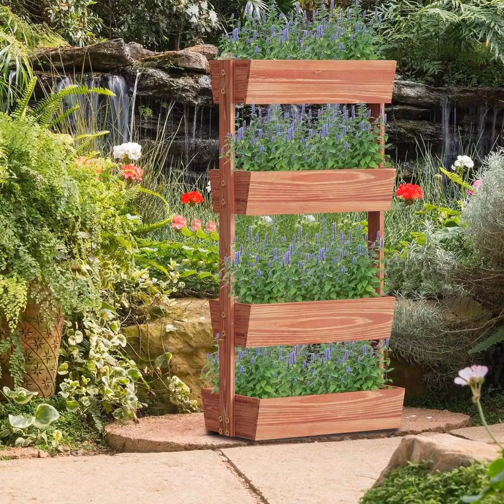 KORVIXA 4 Container Wooden Raised Garden Bed in Brown, W/D/H: 140 x 65 x 42 cm – 4