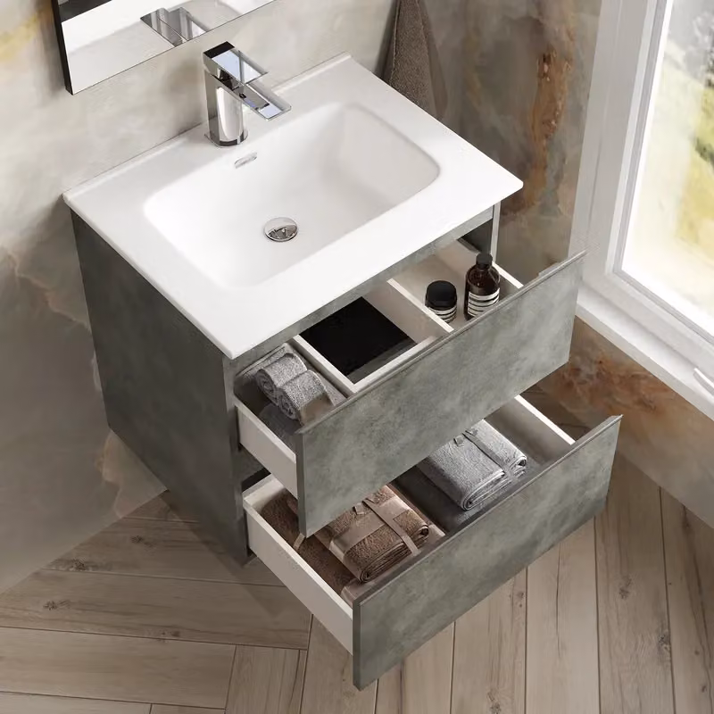 Banyetti Vatilla Wall Hung Vanity Unit with Athena Basin, Cemento Grey, W: 60 cm, D: 45 cm, H: 59 cm – 3