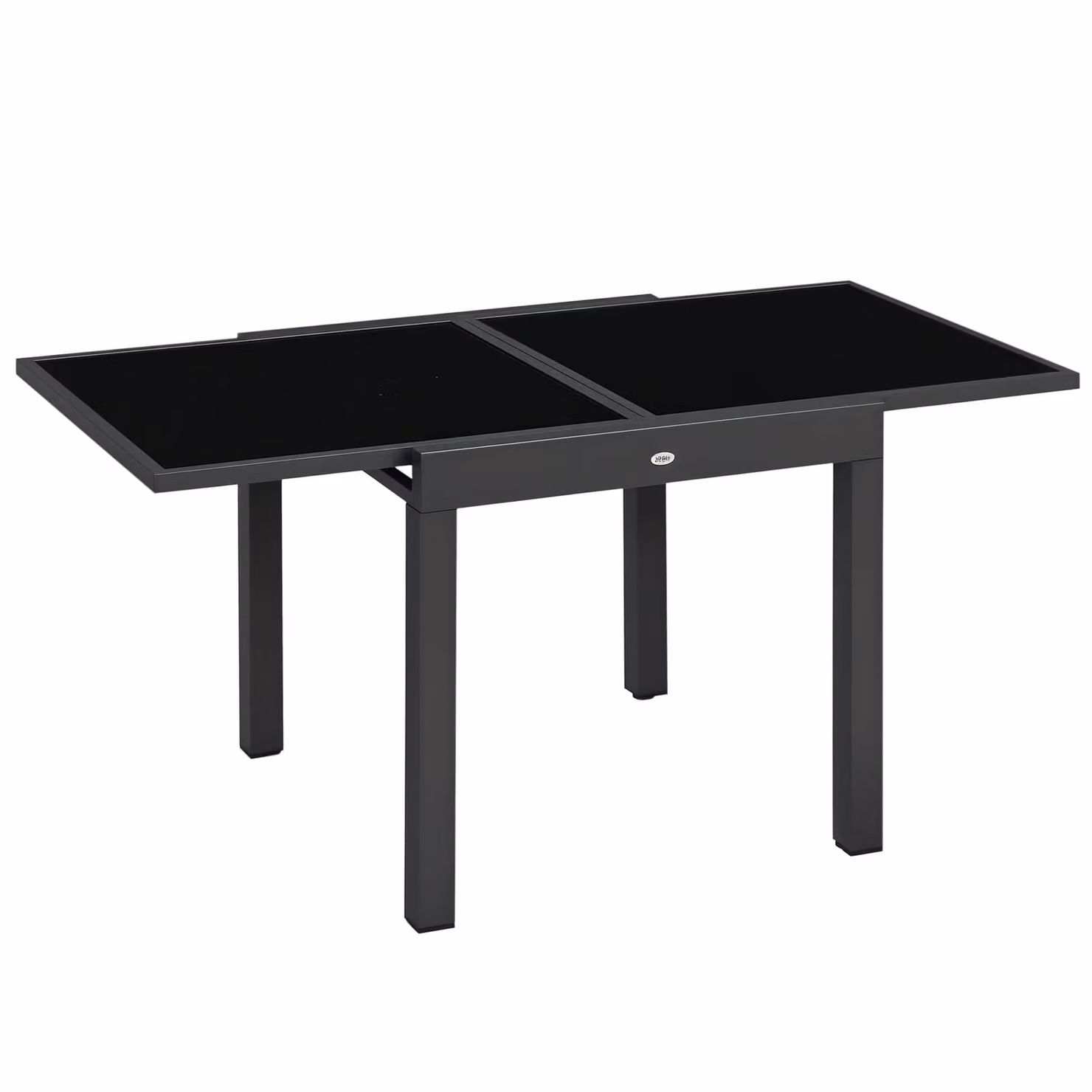 Outsunny Extendable Rectangular Garden Dining Table with Black Powder Coated Aluminium Frame and Glass Top, W: 80 cm, D: 80-160 cm, H: 75 cm – 8