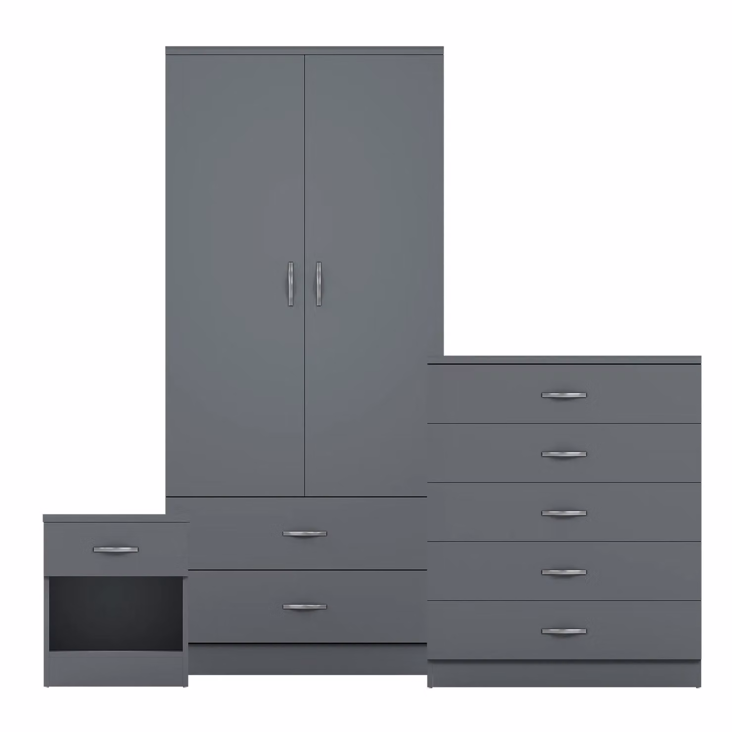 Vida Designs Riano 3 Piece Grey Bedroom Set with 5 Drawer Chest and Wardrobe – 2