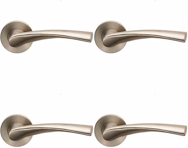 Loops 4x AIR Twisted Angular Design Lever on Slim Round Rose Concealed Fix Satin Steel in Silver