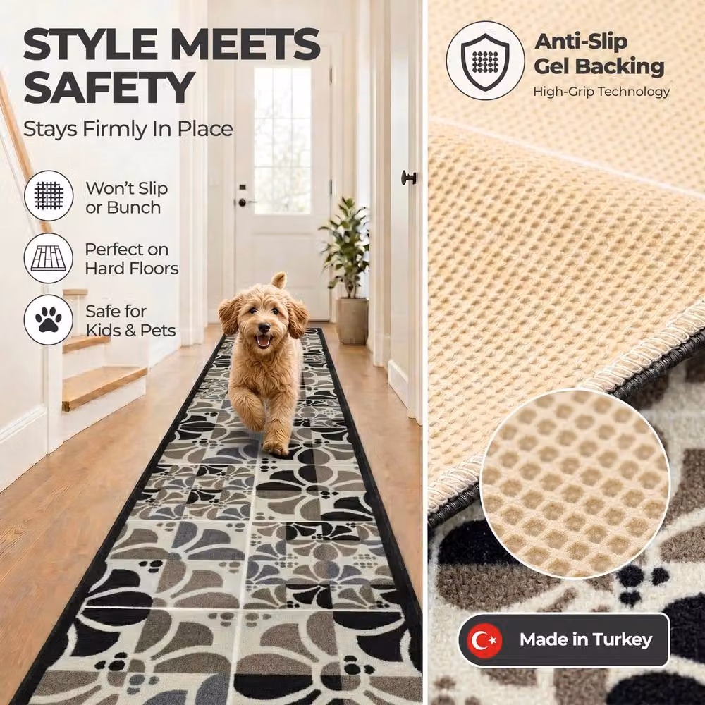 Bravich LTD Daisy Floral Non-Slip Low Pile Hallway Runner Rug in Grey, W: 66 cm, L: 610 cm – 5