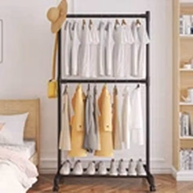Havendro Black 2-Tier Single Rail Garment Hanging Stand and Shoe Storage Shelf – 1