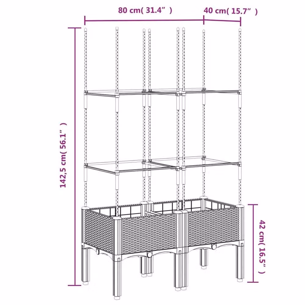 Berkfield Home Garden Planter with Trellis in Black, W/D/H: 80 x 40 x 142.5 cm – 4