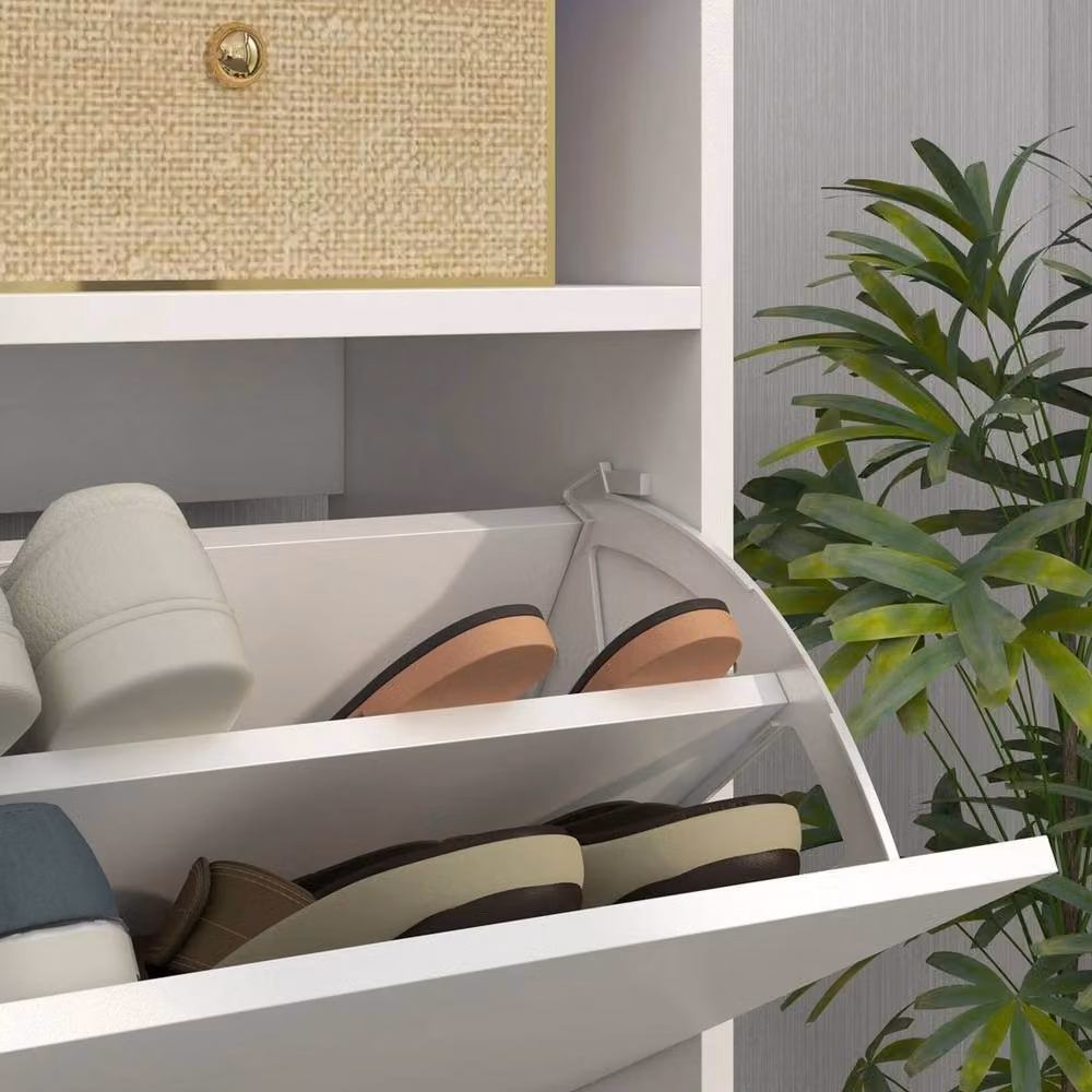 NESTLUNE White Glossy Wall Mounted or Freestanding Shoe Cabinet with Tilting Compartments, W/D/H: 100 x 12 x 100 cm – 4