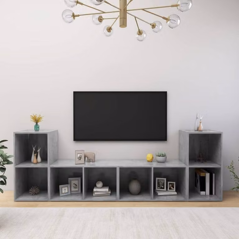 Berkfield Home Set of 4 TV Cabinets in Concrete Grey, W/D/H: 72 x 35 x 36.5 cm