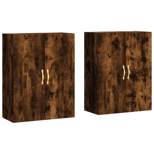 vidaXL Set of 2 Modern Wall Mounted Storage Cabinets with Hinged Doors in Smoked Oak Brown, W/D/H: 90 x 34 x 69.5 cm and 90 x 26.4 x 69.5 cm