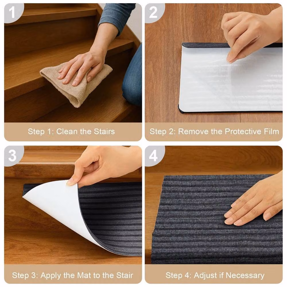 PAWNORA Anti-Slip Rectangular Stair Tread Pads in Black, 10 Pieces – 3