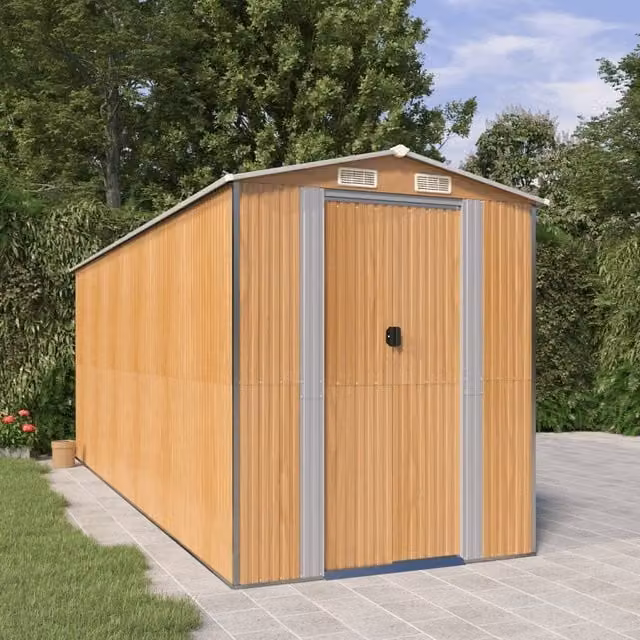 Berkfield Home Garden Shed in Light Brown Galvanised Steel, W/D/H: 523 x 192 x 223 cm