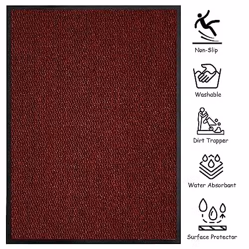 KAV Non-Slip Washable Door Mat, Red and Black, W: 90 cm, D: 150 cm – 4