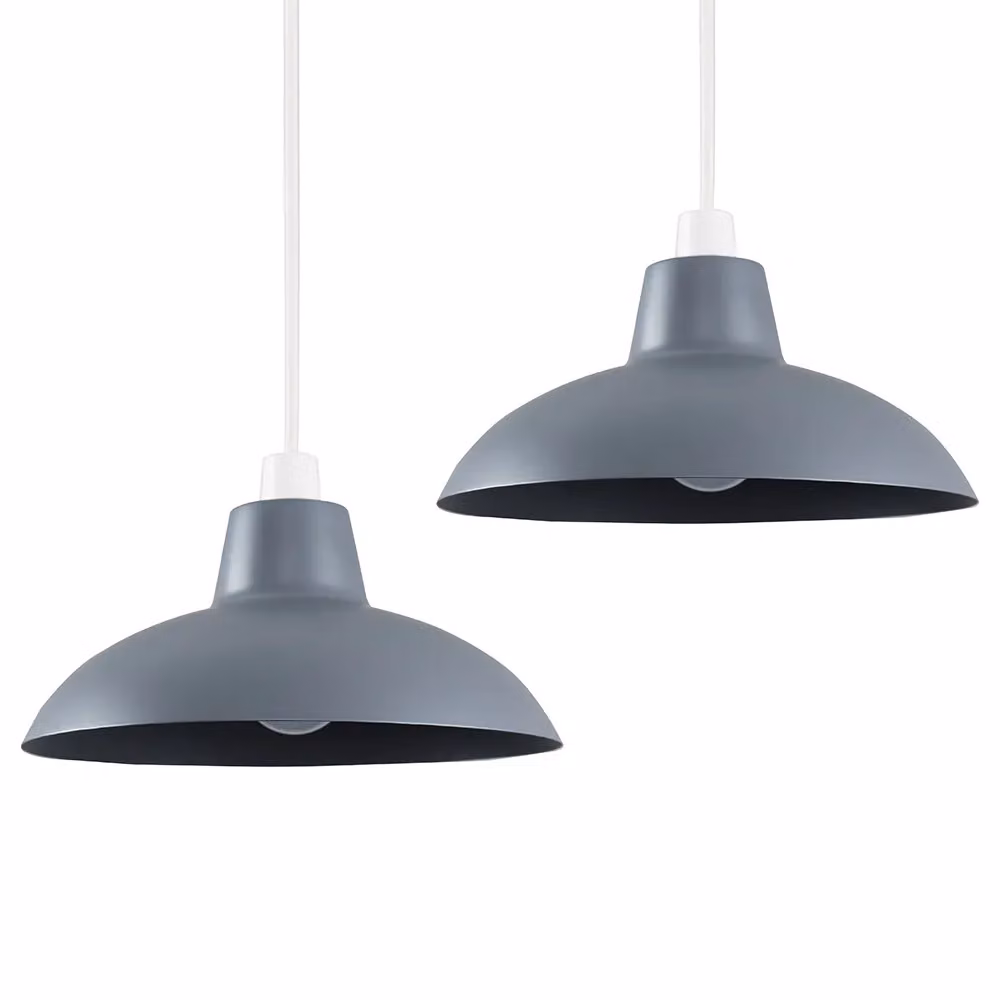 ValueLights Civic Retro Style Grey Metal Dome Ceiling Pendant Shades, Set of 2, Shade Width: 28.8 cm – 3