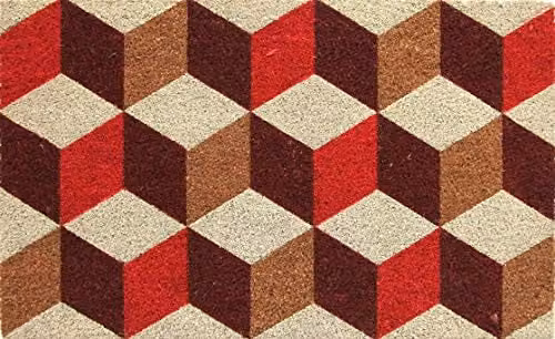Coco&Coir Vintage Cubes Natural Coir Door Mat with Rubber Backing, Brown and Multicolour, W: 75 cm, D: 45 cm, H: 1.5 cm