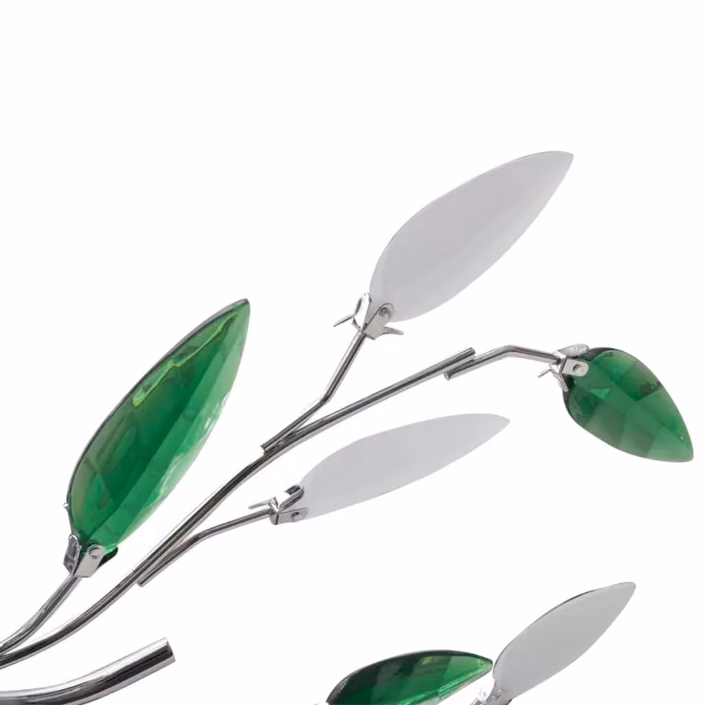 Berkfield Home Green and White Ceiling Lamp with Chrome and Crystal Leaf Arms for 5 x E14 Bulbs – 2