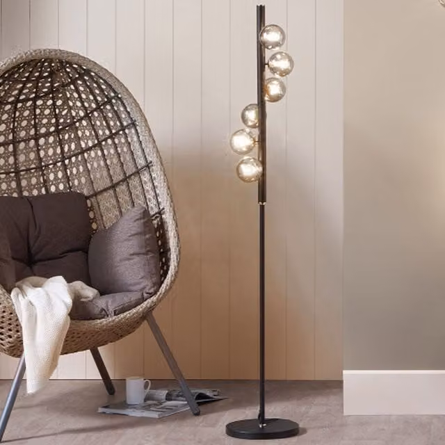 Pacific Lifestyle Modern Glass and Metal Floor Lamp in Black and Gold/Brass