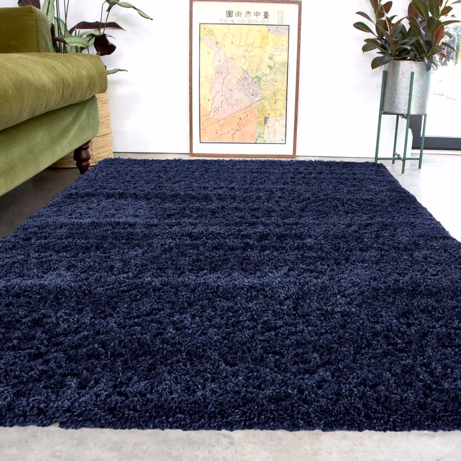 Kukoon Extra Large Fluffy Shaggy Area Rug in Navy Blue, W: 240 cm, D: 330 cm – 1