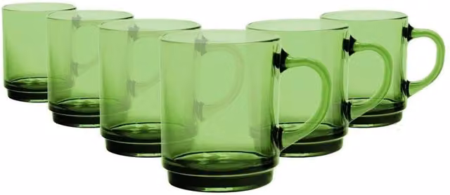 Havendro Set of 6 Duralex Versailles Green Glass Coffee Mugs, 260ml