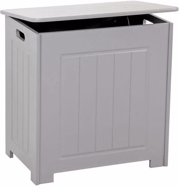 Kelvenix Bathroom Laundry Storage Organiser with Lid and Handles, Grey Wood